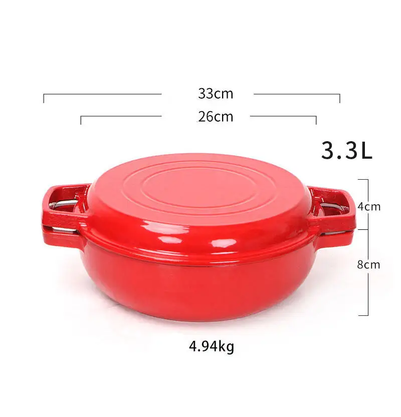 Preseasoned 26CM Camping 2 in 1 Casserole Pot Cookware Cast Iron Double Use Dutch Oven With Dual Handles And Lid