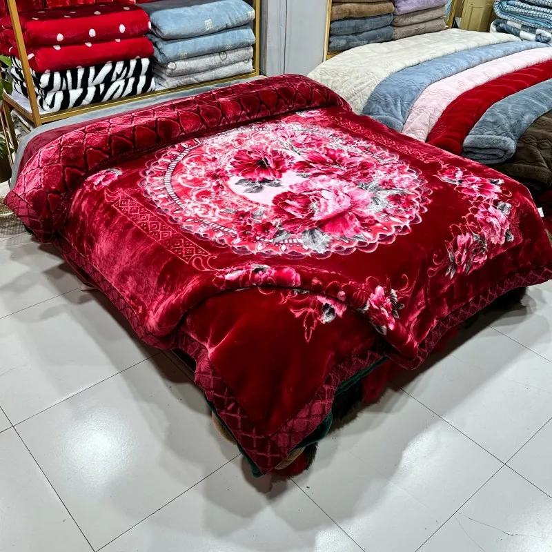 6KG 200*230CM Double Layer Sherpa Blanket Raschel Mink Blankets Bed Brilliant Wedding Flowers Big Size Raschel Blanket Supplier