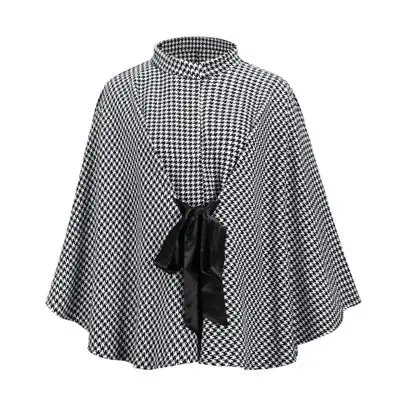 
Ladies Fashion Plaid Coat Loose Cloak Top One Size a Cape Jacket 