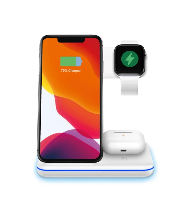  WELUV Бесплатный образец 3 в 1 Беспроводная зарядка подставка для Apple Watch iPhone 11 X XS XR 8 Airpods Pro 15W Qi быстрое зарядное