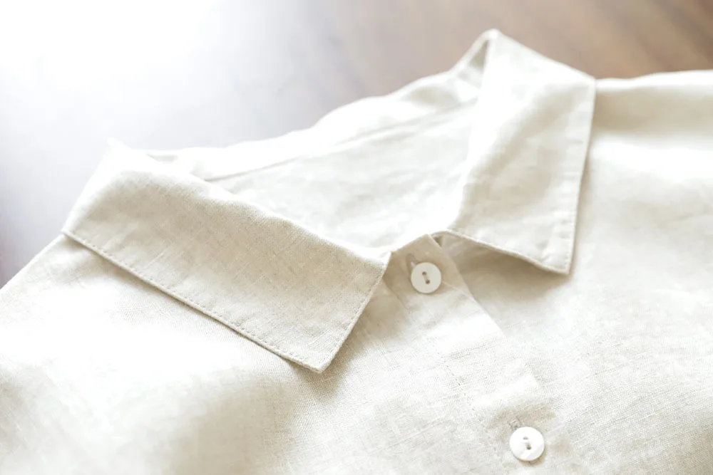 Factory Direct Sale Japanese Literary Pure Linen Lapel Dress Shirt Long Skirt