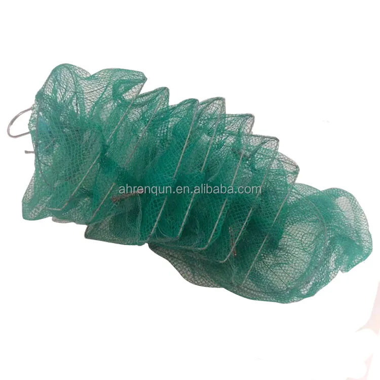 PE Knotless Multifilament Mesh Foldable Long Train Fishing Net Fish Crab Shrimp Trap Cage
