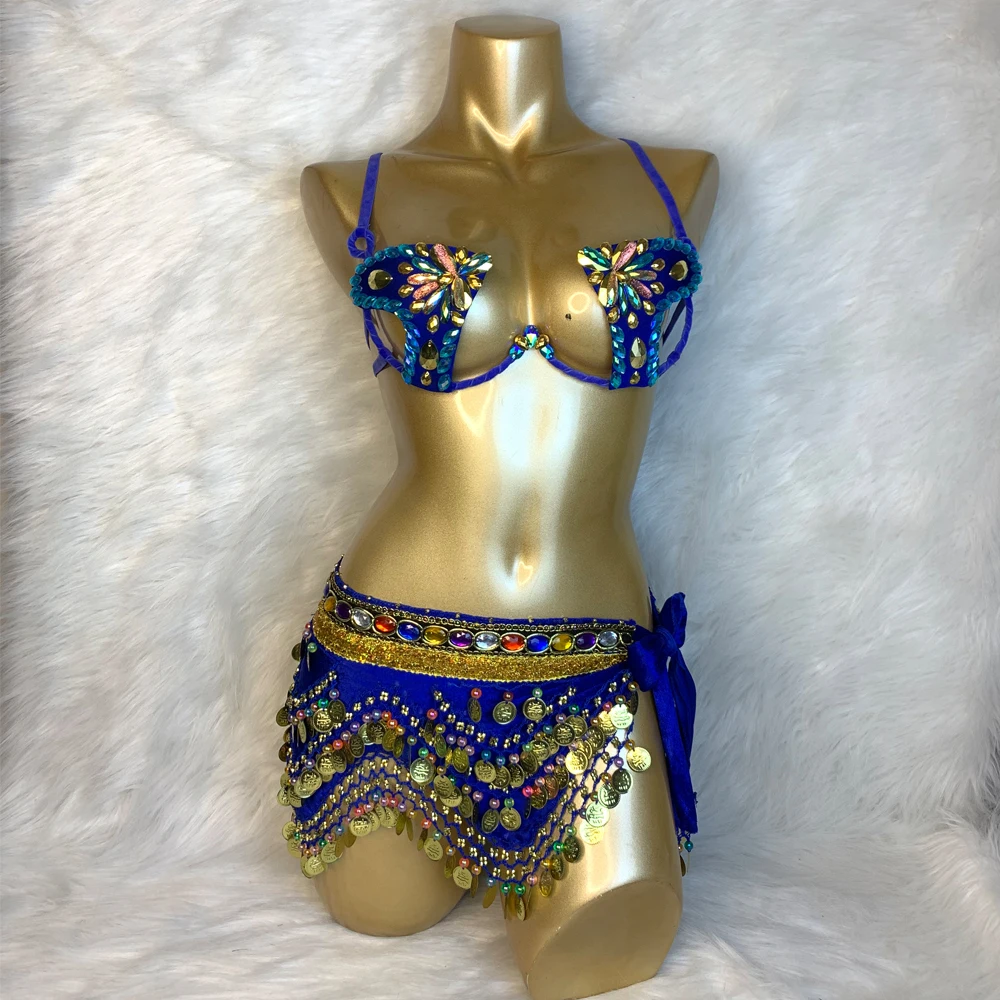 Samba Carnival Wire Bra & Belt Set Hand Made 4 Piece Belly Dancing WIRE BRA + BELLY DANCE HIP Scarves 320 Piece Coins