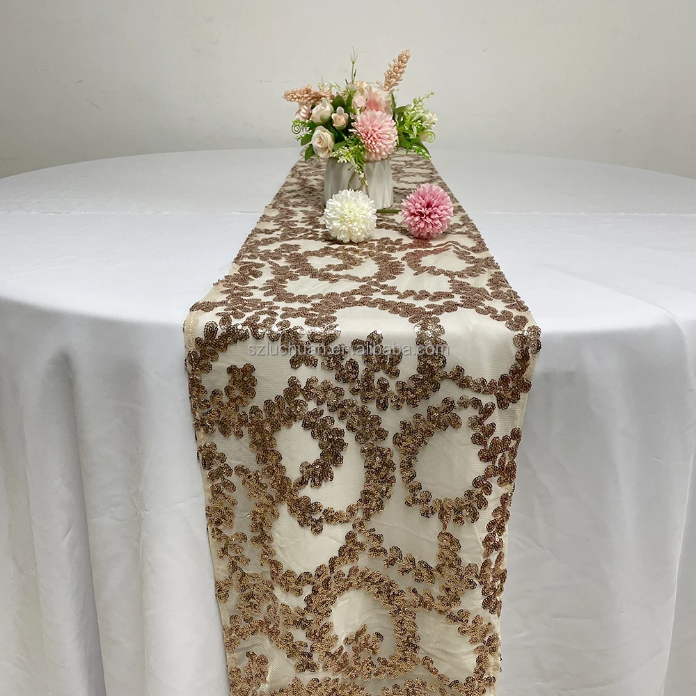 Customized Wedding Table Runners Decoration for Round Tables Rose Gold Sequin Table Runner