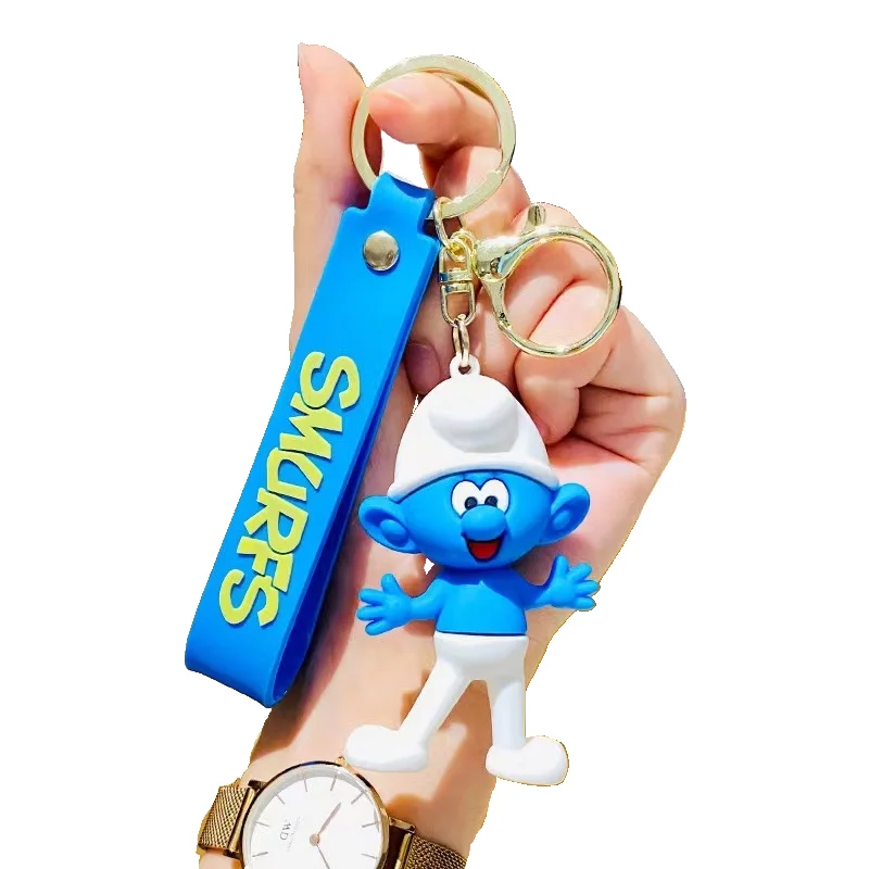 Fantasy Animated Movie Smurfs Toy Keychain Promotional Wholesale PVC Anime KeyChain Accessories Silicone Doll Small Gift Pendant