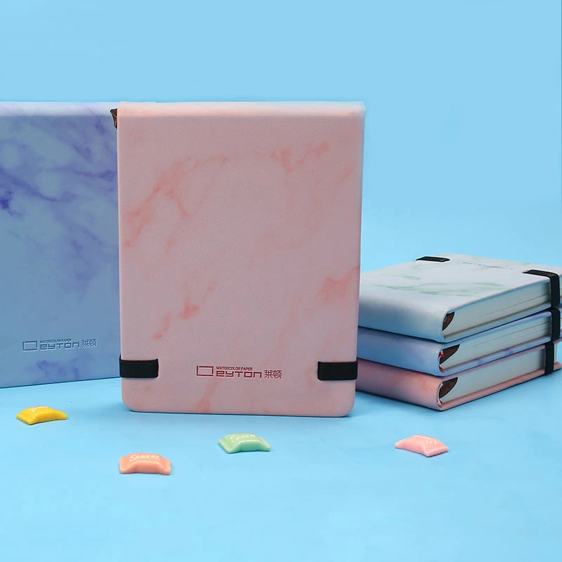 Leather Cover Elastic Band Painting Notebook Hot Pressed 300gsm 9*14cm 100% Cotton LD4075 Watercolor Book