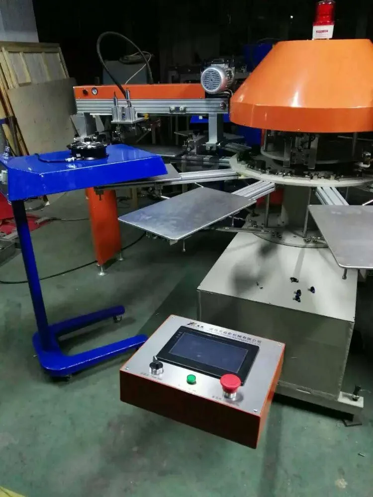SPG series rotary nickel sheet feed flat bed silk screen printing machine for jeans plastic panel stadium cup traffic cones