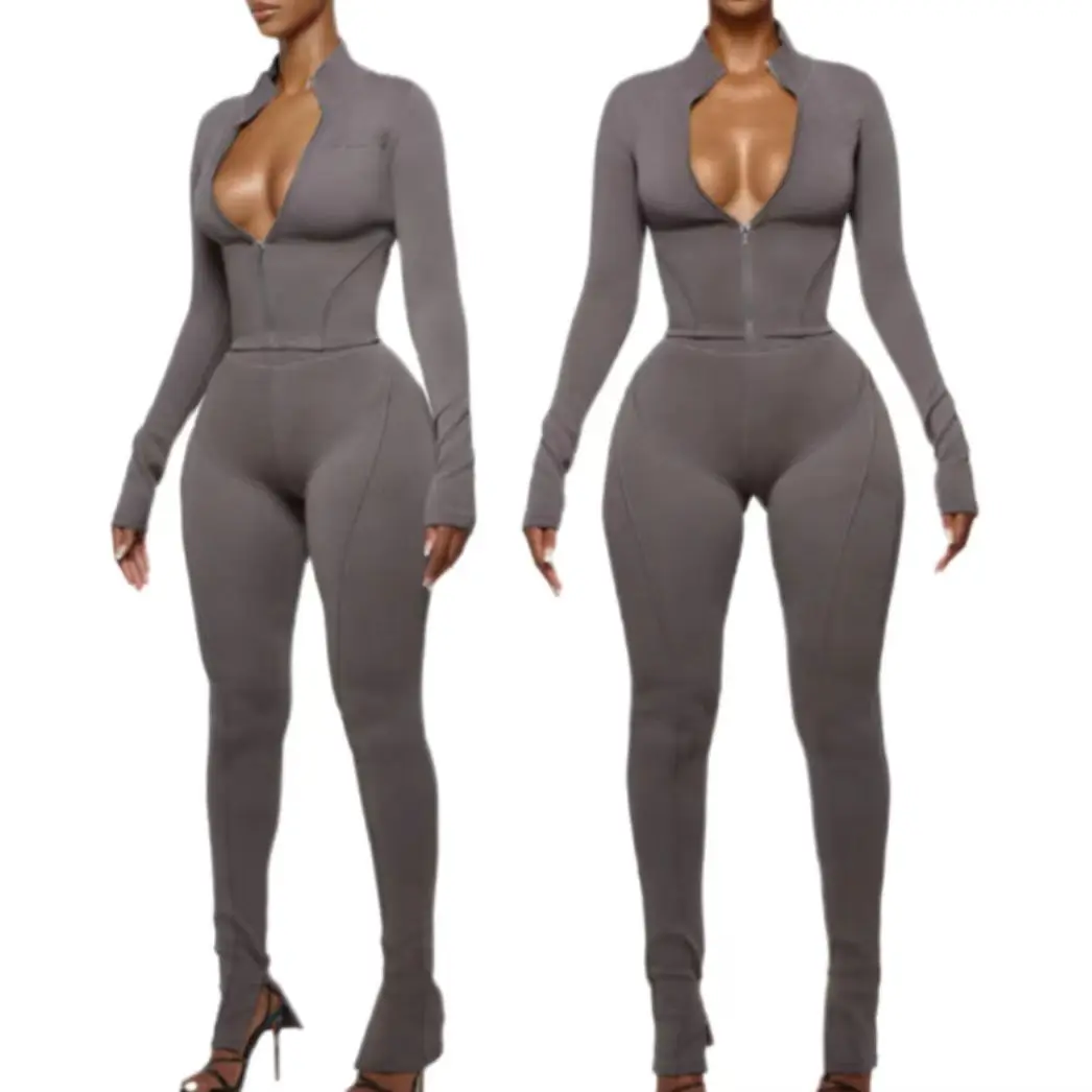 OEM clothing manufacturers custom zip up jacket and legging 2 two pieces outdoor street gym sports training tracksuit set women