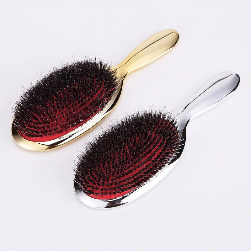 Professional  Custom Logo Oval Paddle Hair Brush Natural Boar bristle Detangling Comb Massage Hair Scalp Nylon Bristle Brushes