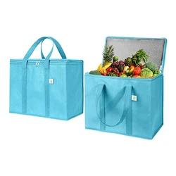 Eco-friendly non woven lunch bag, Customized logo printed folding grocery tote food delivery insulated cooler bag