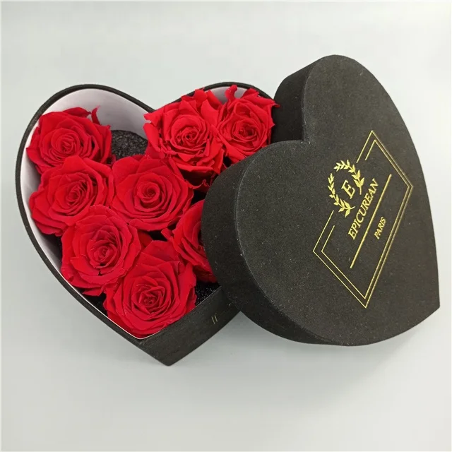 Custom black velvet heart box luxury flower box with inside foam packaging box