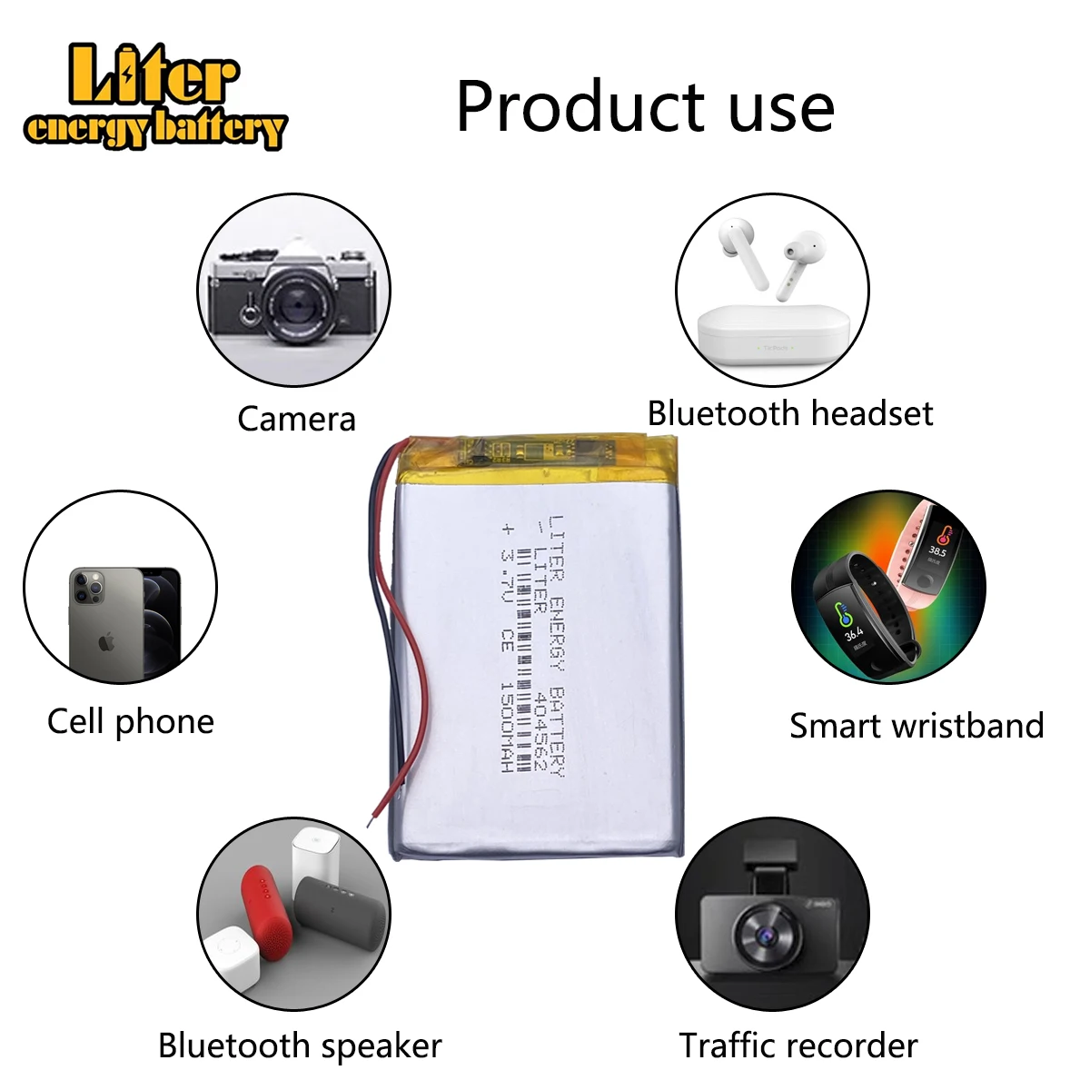 3.7V 1500mAh 404562 li-Polymer Li-ion Battery For small E-Book mp3 mp4 gps pedometer vehicle traveling data recorder