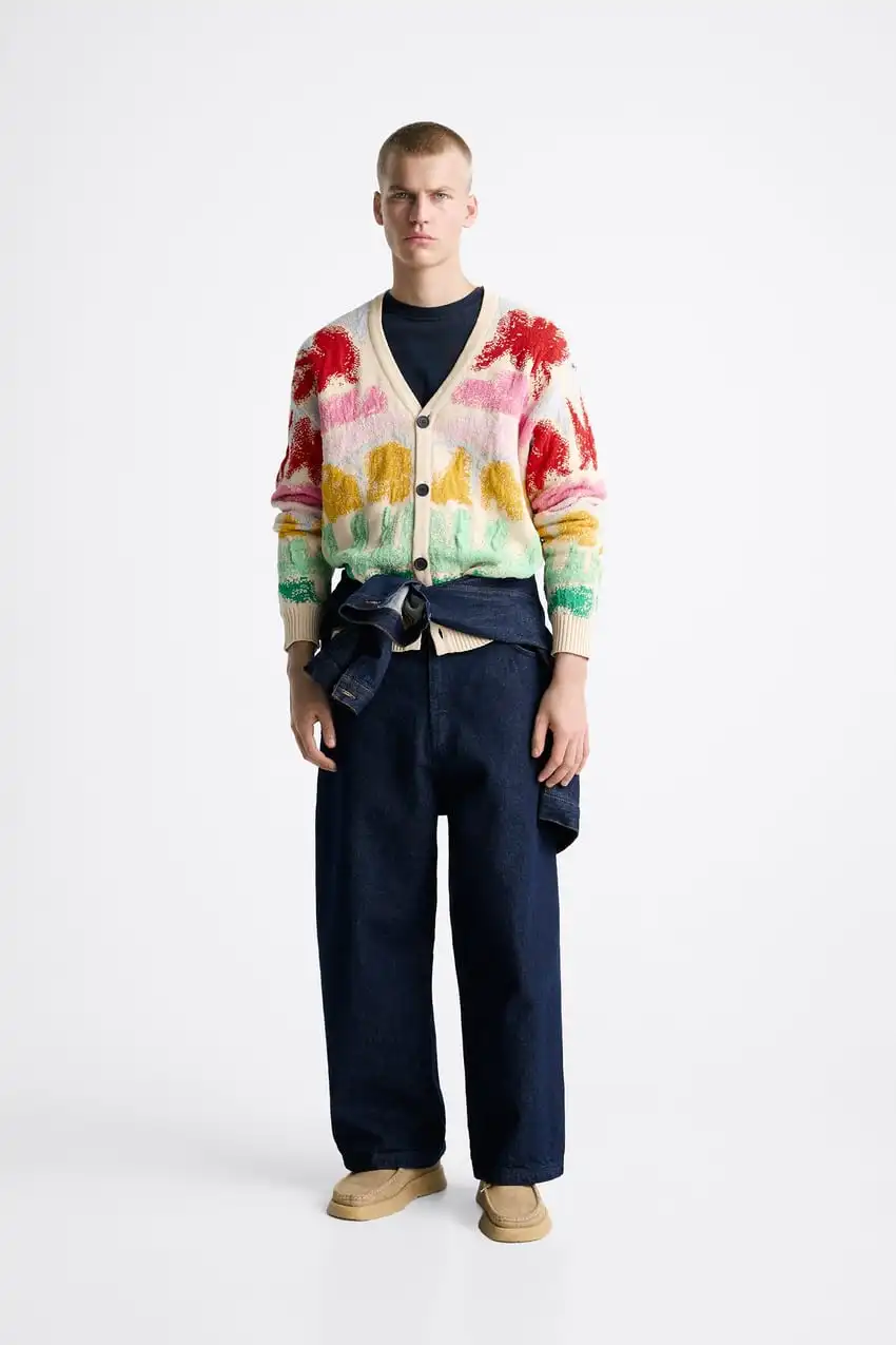 VSCOO new arrival colorful knitted intarsia jacquard knit sweater men clothes fashion knitted cardigan sweater man