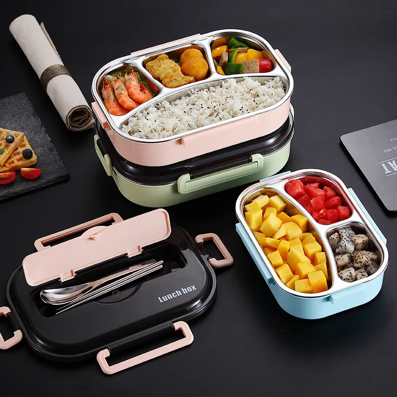 Portable Metal Lunch Box for Kids Food Grade Stainless Steel Lunch Bento Box Partition With Bag