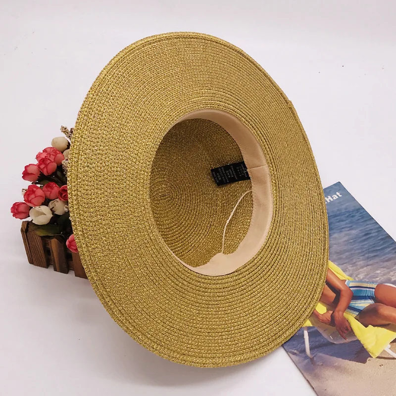 Unisex Summer Straw Women Wide Brim Flat Top Sunhat Sombreros Boater beach hats