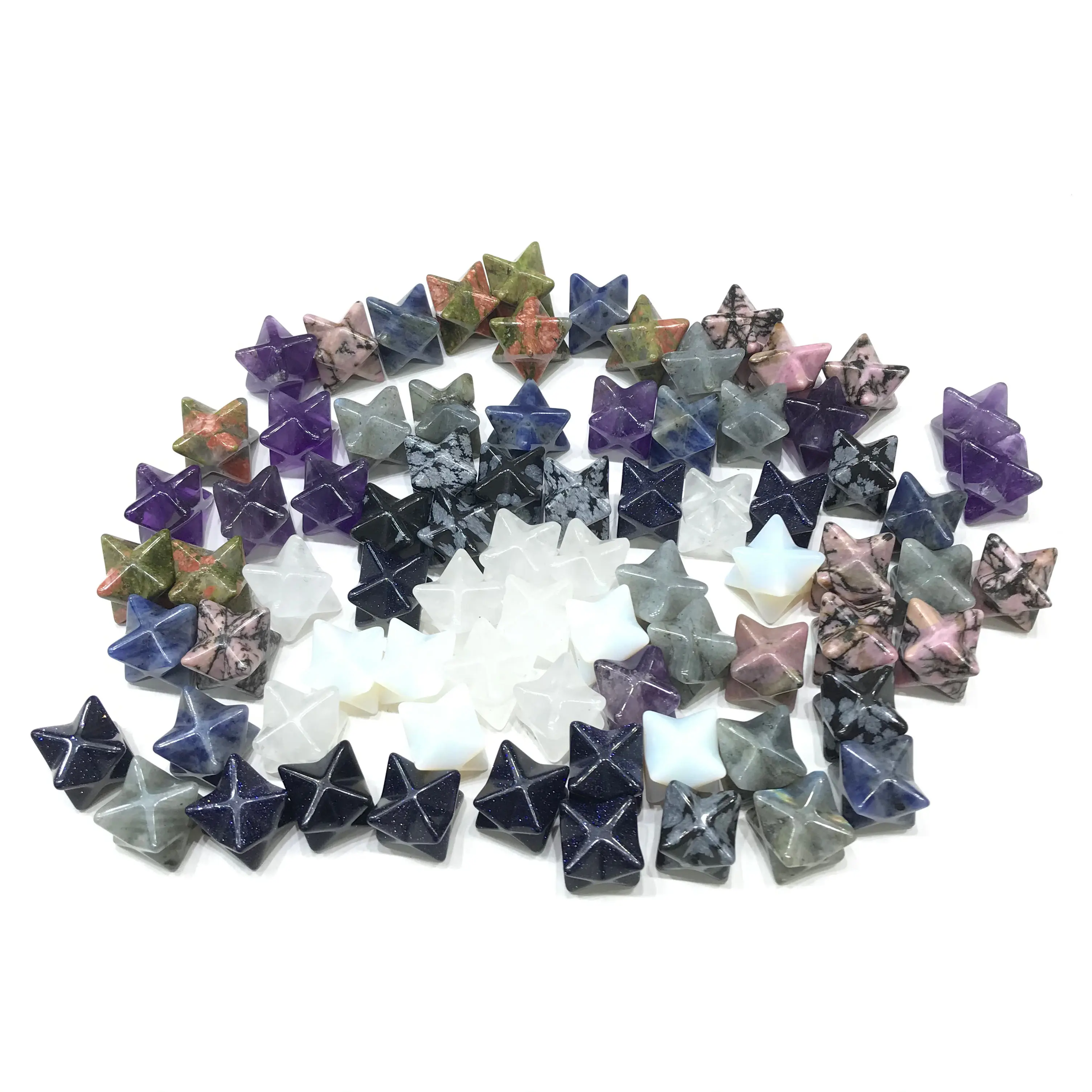 Natural High Quality Mini Rhodonite Unakite Crystal Merkaba Anise Star For Pendant Decoration