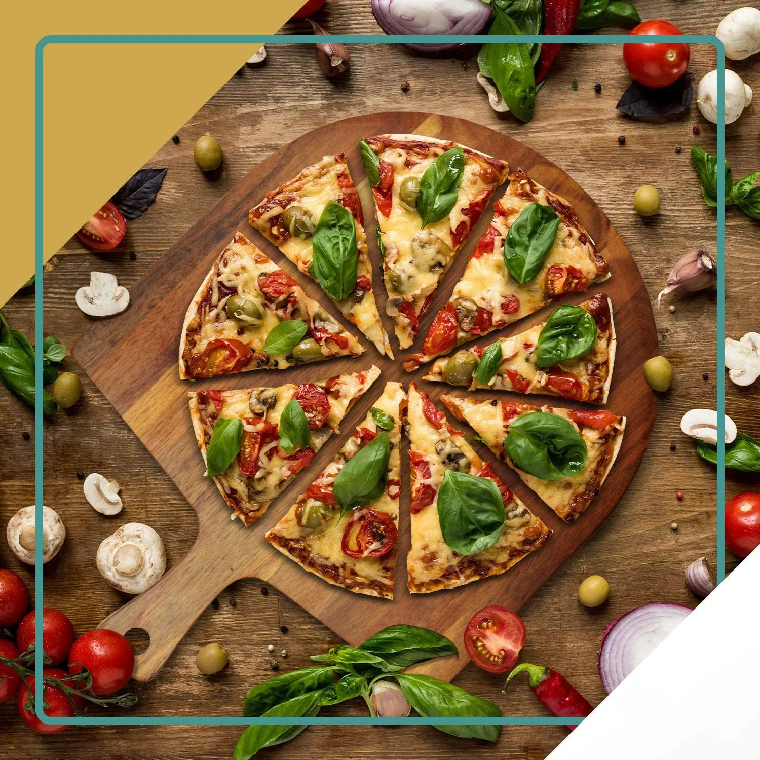 Customized Acacia Wood Pizza Cutting Board Charcuterie Platter Thin Slanted Edge Pizza Serving Trays