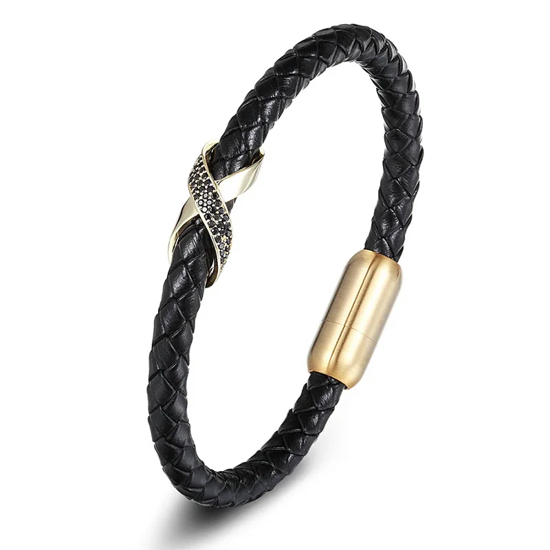 Men leather braided infinity bracelet magnetic clasps retro trend manufacturers wholesale hand jewelry Genuine Leather Bracelet