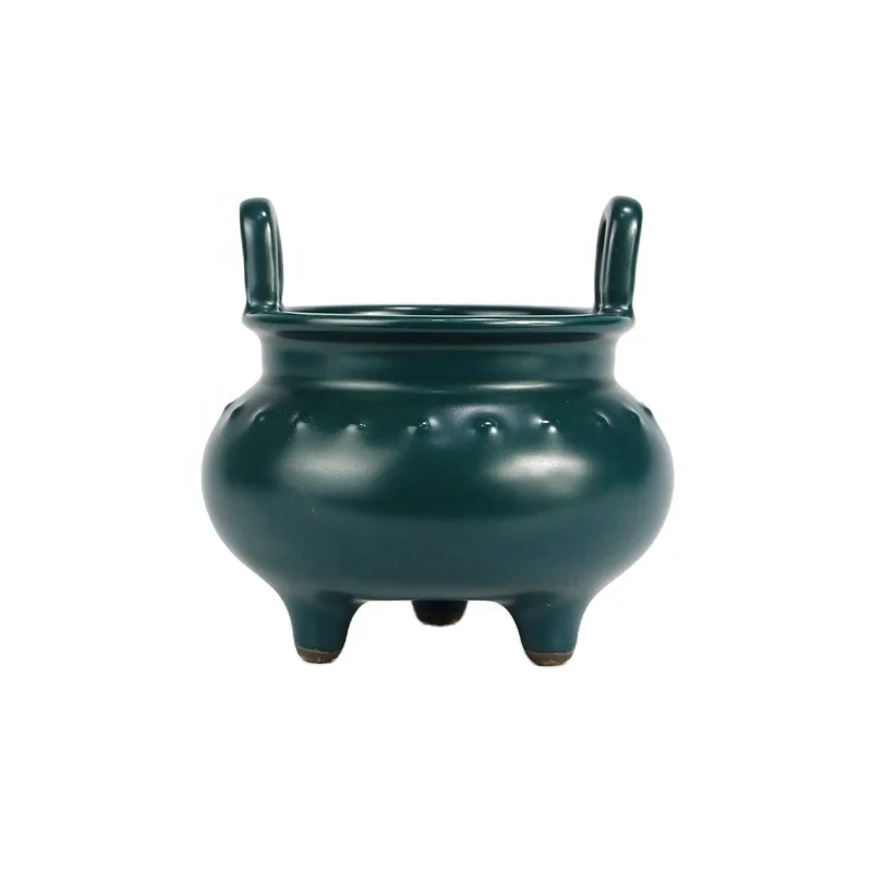 RYPM47   Dark green matte luster design China Warring Statues period reproduction ceramic censer