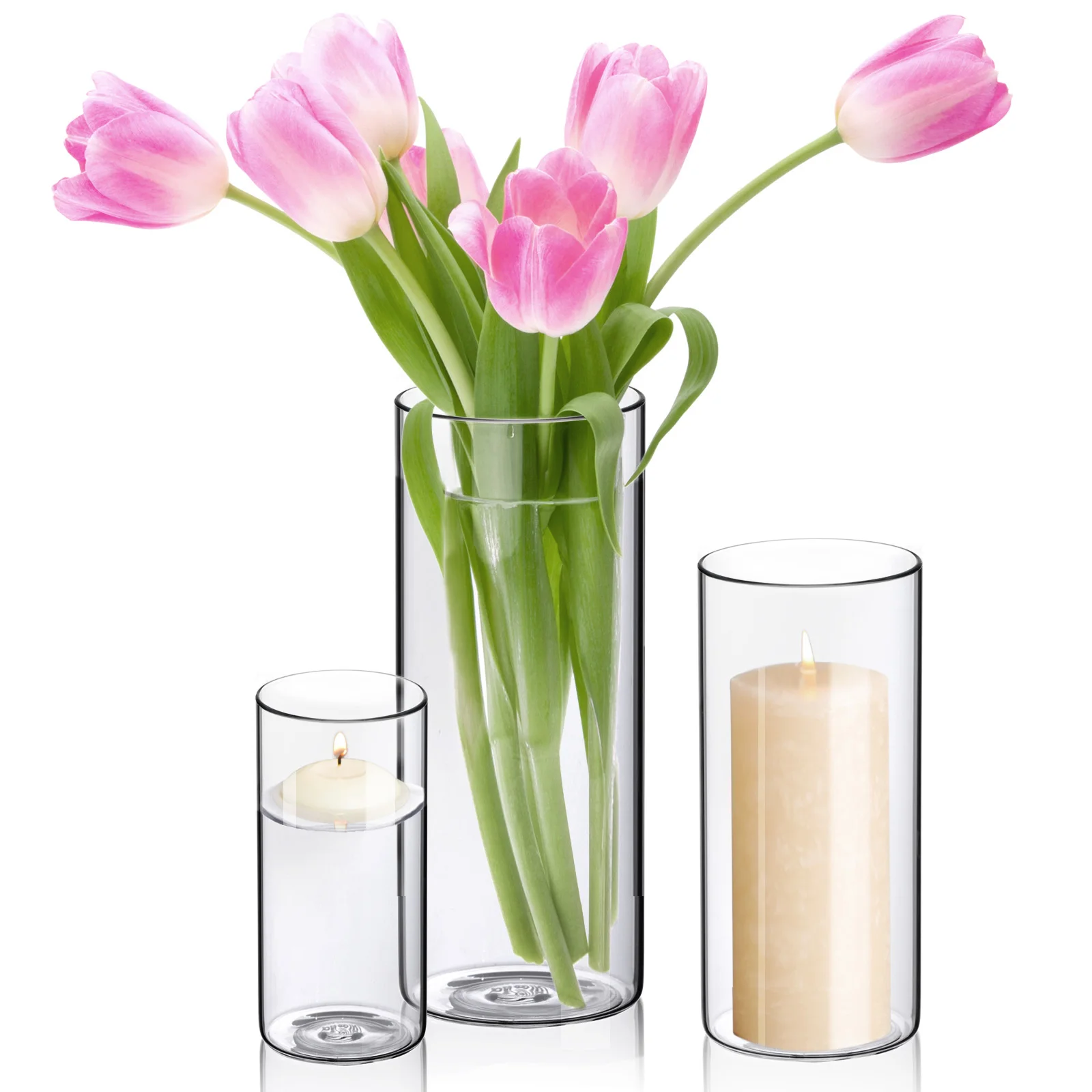 Set of 3 Height 15 20 25 30cm Floating Candles Vase En Verre Clear Glass Hurricane Cylinder Flower Vases for Home Decor Wedding