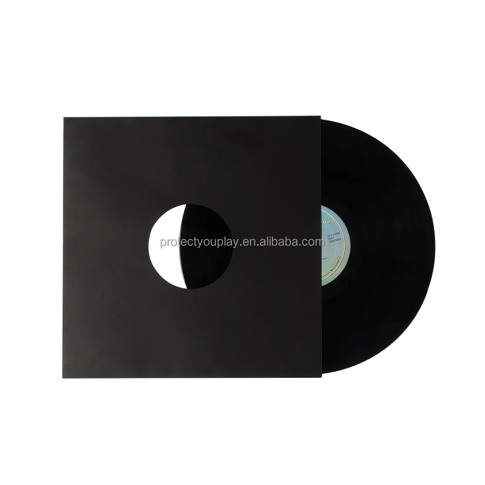 12 Inch 33 RPM Black Paper Vinyl Record Storage Inner Sleeves with Hole for Record Album