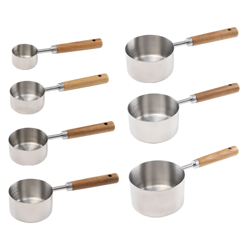 Luxury kitchen coffee scoop stainless steel measuring spoon wholesale wood handle measuring cups and spoons set