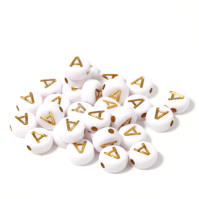 100pcs/pack Acrylic oblate letter beads White gold single for jewelry