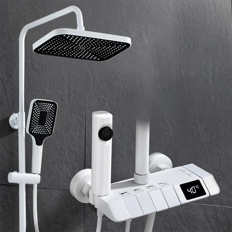 SONSILL Hotel Luxury Wall Mounted Square Buttons Brass Switch Bathroom  Rainfall Thermostatic Shower Set