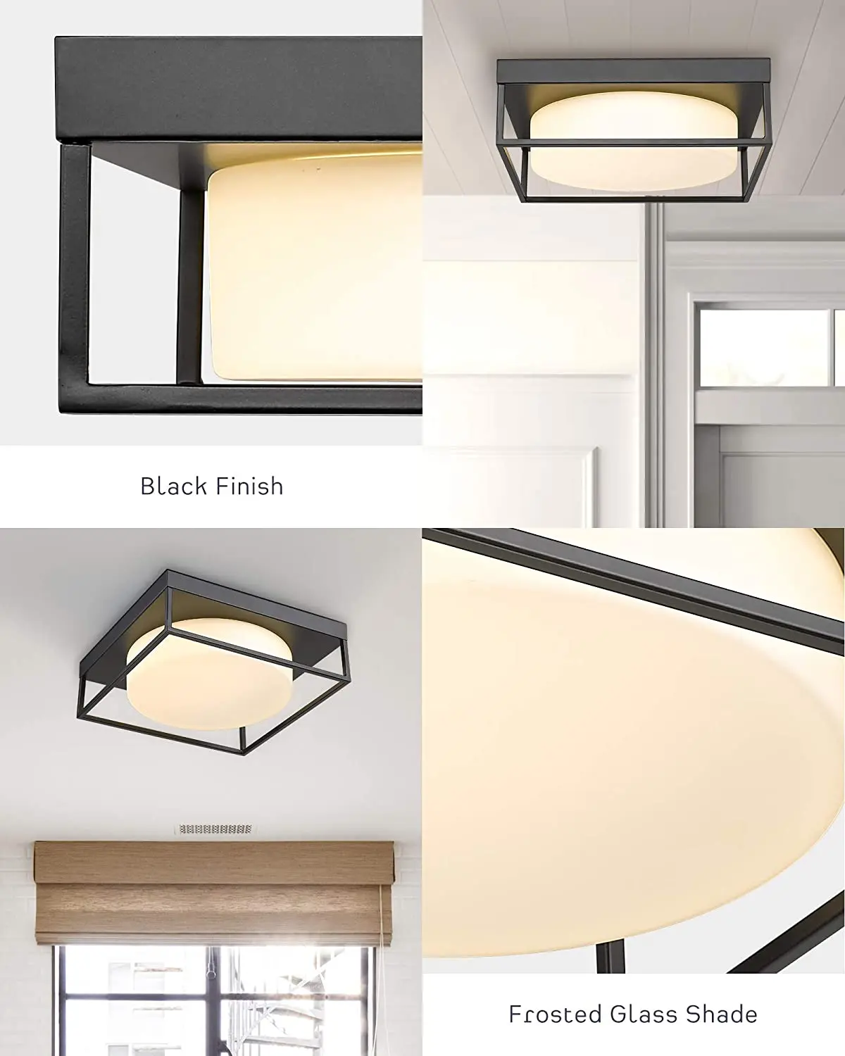 Ceiling Light Fixture 12 Inch LED Flush Mount Light Fixture, Dimmable , Black Finish with Frosted Glass Square Ceiling Lamp