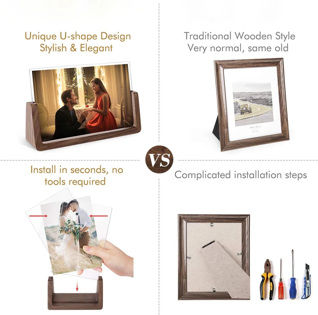 Picture Frame 2 Pack - Rustic Wooden Photo Frames with Walnut Wood Base and High Definition Break Free Acrylic Glass Covers