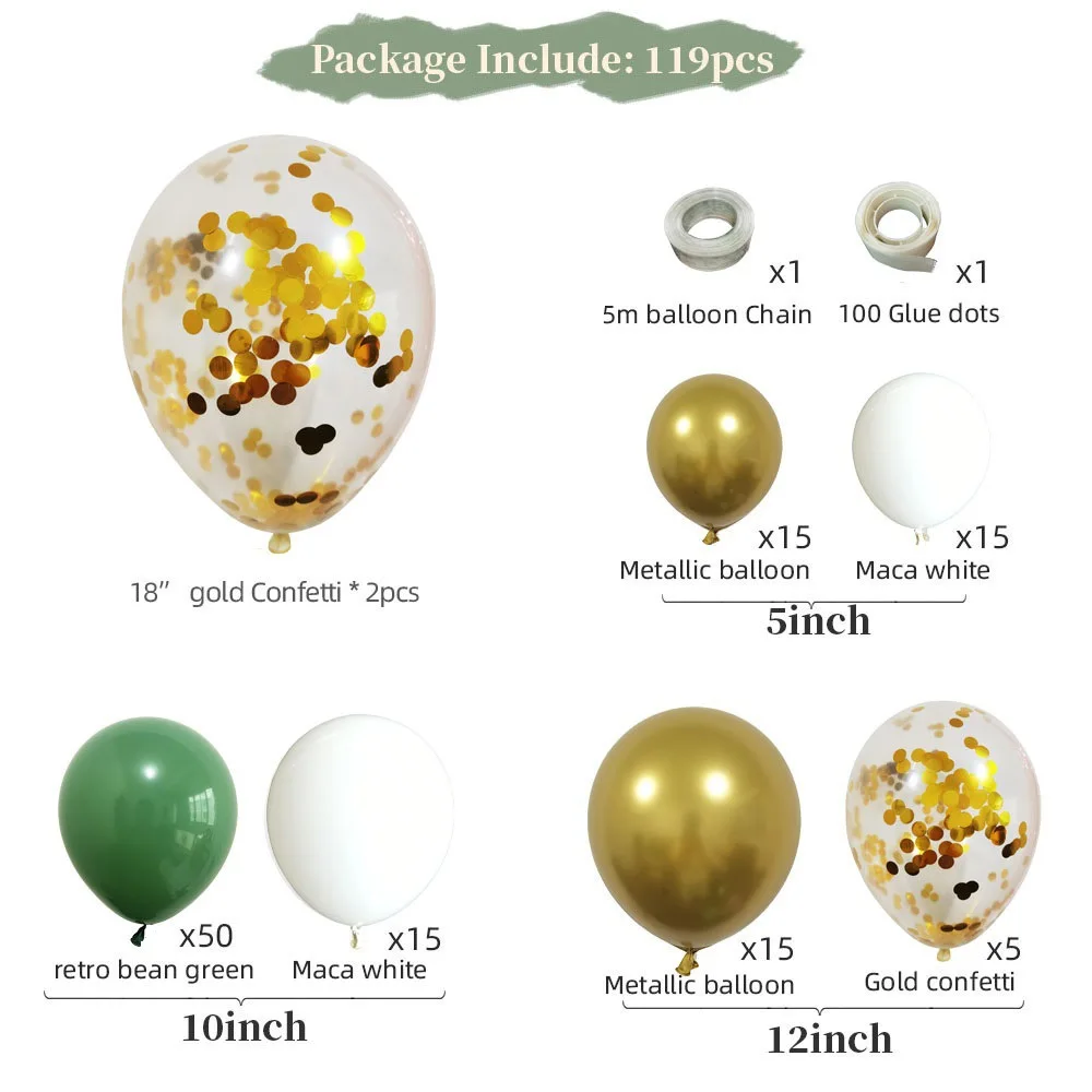 New product retro green happy birthday balloon chain set avocado green balloon arch garland scene layout party decor