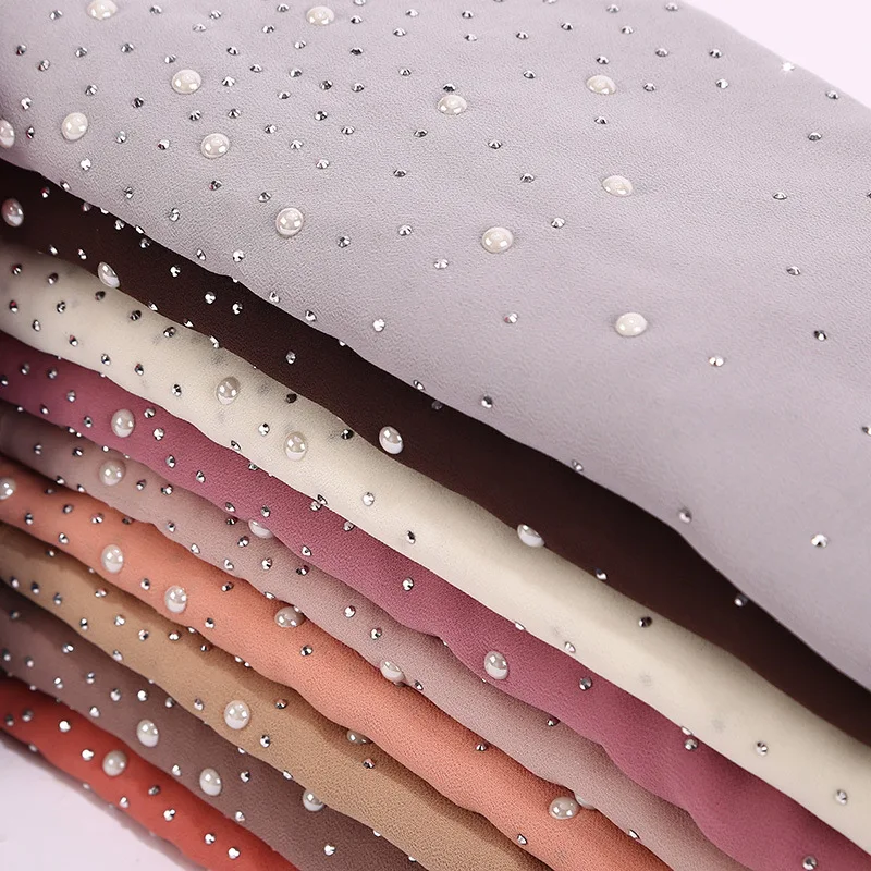 New style custom polyester color rhinestone design soft chiffon hijab scarf for muslim women
