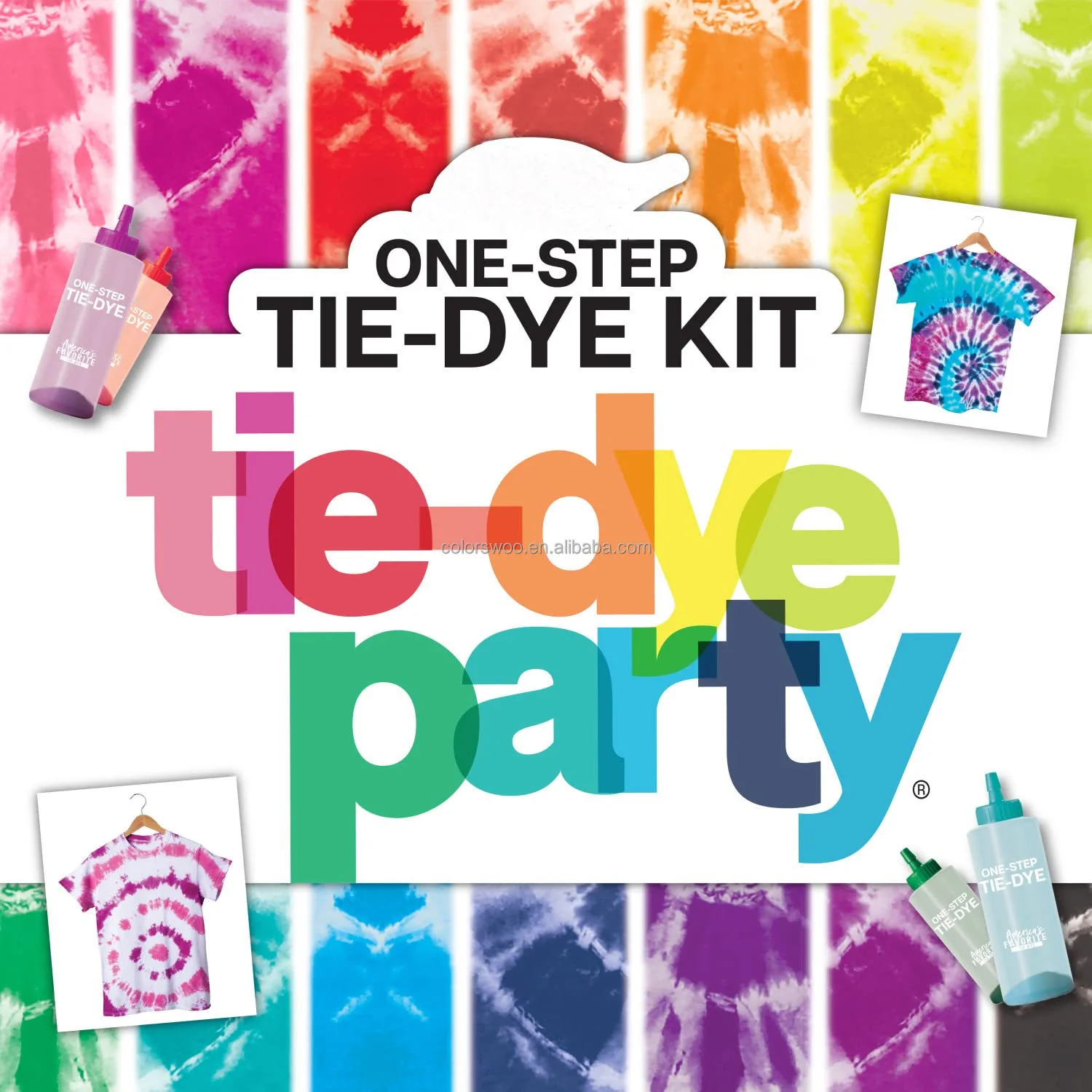 One-Step Tie-Dye Party, 18 Pre-Filled Bottles, Creative Group Activity, All-in-1 Fashion Design Kit, 1 Pack, Rainbow