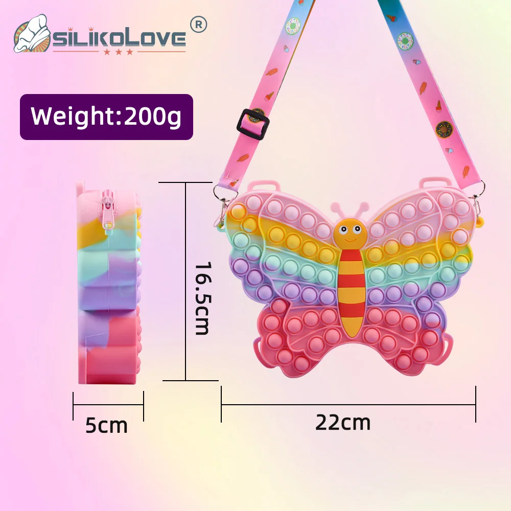 Hot sales butterfly acupressure toys adjustable kids girls shoulder bag small gift jewelry bag coin purse crossbody bag