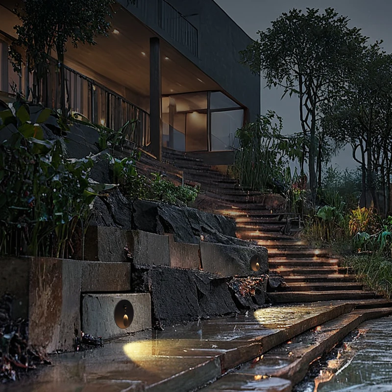 GONSU modern round led stair light step wall lamp hallway bedroom recessed stair light with motion sensor