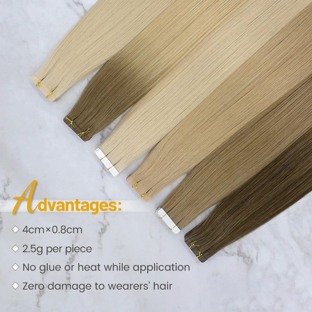 Changshunfa Real Tape In Russian Human Hair Extensions Remy Virgin Slim Invisible Skin Weft 8-30 Inches Hair Extensions
