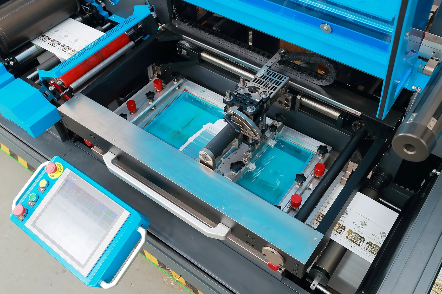 HONTEC MPX-350 Flat-bed die cutting machine with No.5 rotary knives and counter-knives for disengageable shear slitting system