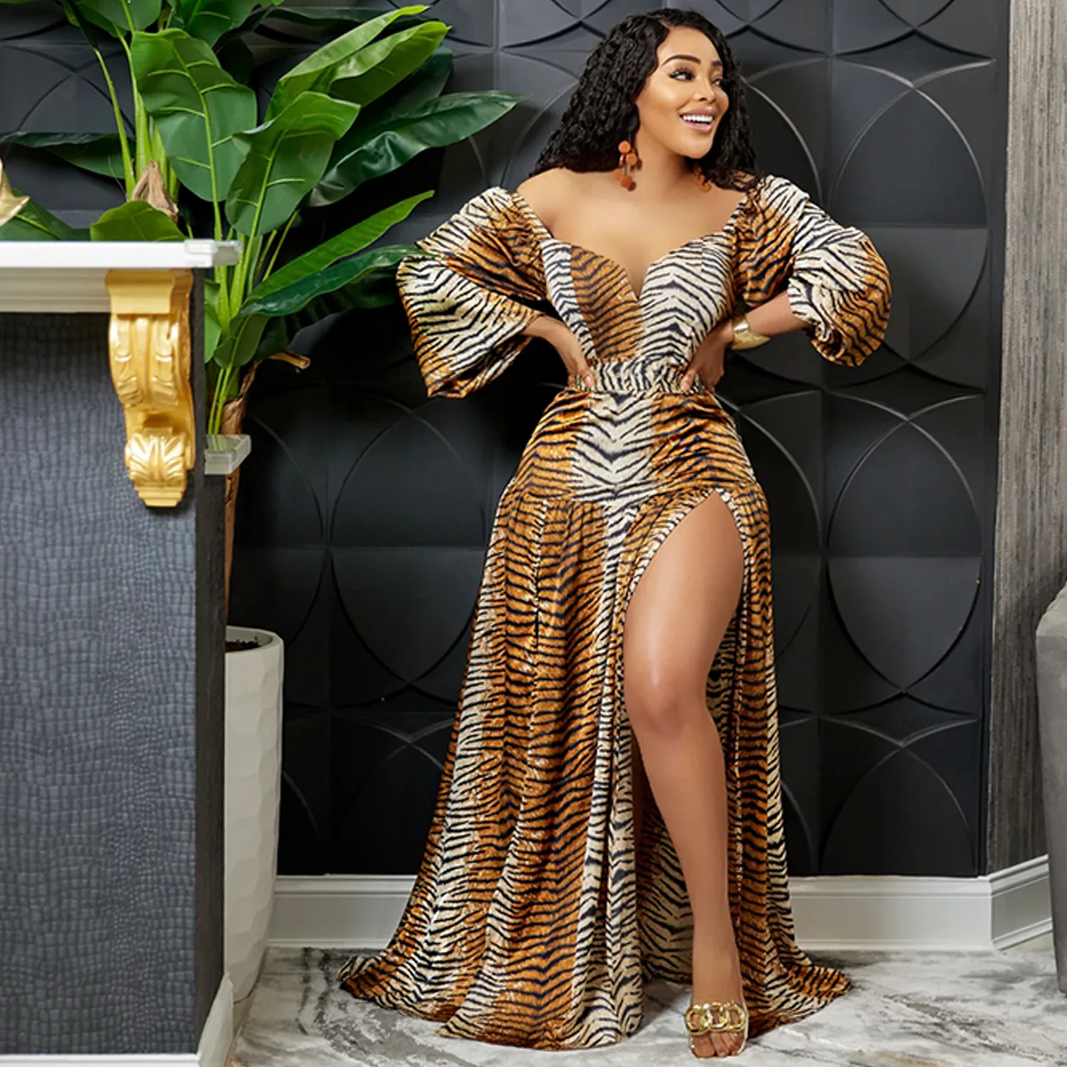 Fall 2022 Women Clothes Off Shoulder Sexy Women Dress Print Maxi Floor-Length Dresses Elegant Vintage Loose Long Sleeve Dress