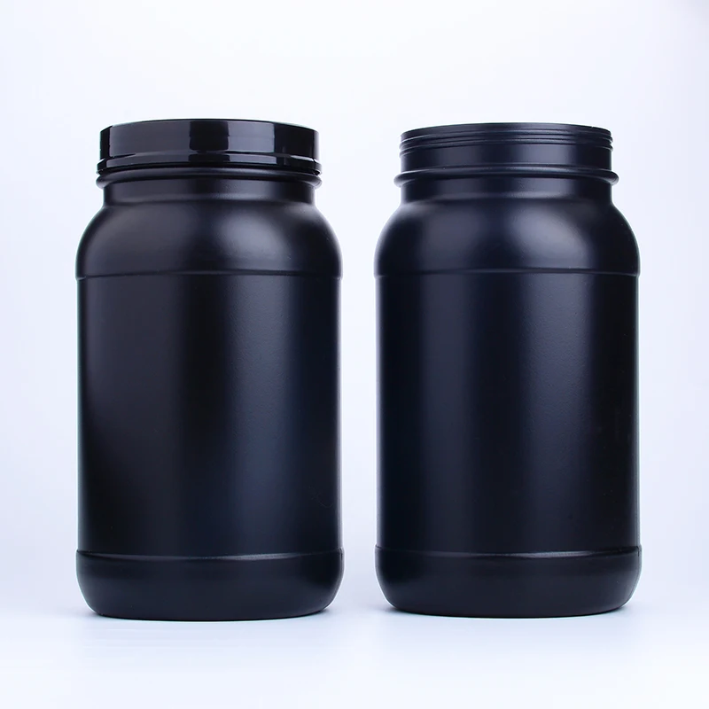 Label Custom 3000ml Plastic Protein Jar Black Wide Mouth Whey Protein Jar Plastic Bottle For Powder