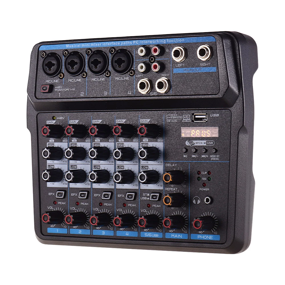 U6 Musical Mini Mixer 6 Channels Audio Mixers BT USB Mixing Console Wireless Connect