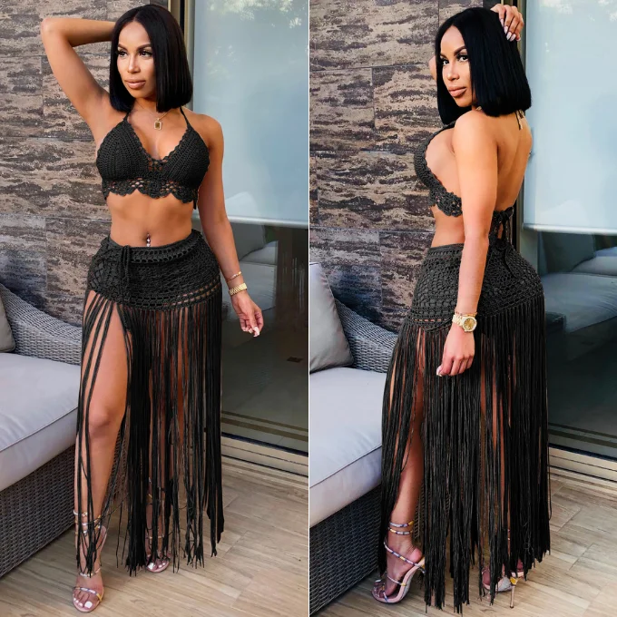 High Quality Wholesale Summer Woman Beach Cover Up Swimsuit With Long Fringe Skirt Crochet Beach Wear For Swimwear Women