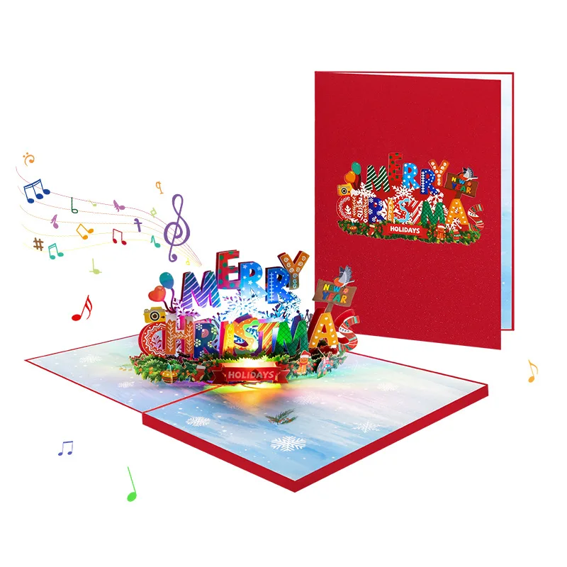 new christmas cards 2024 music merry christmas card with lights 3D pop up christmas tree festive & party supplies greeting cards