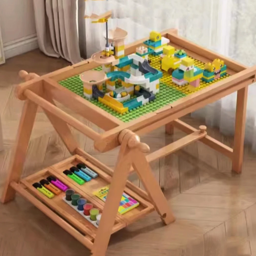 Фабрика по низкой цене из массива дерева Lego деревянный стол детский игрушечный