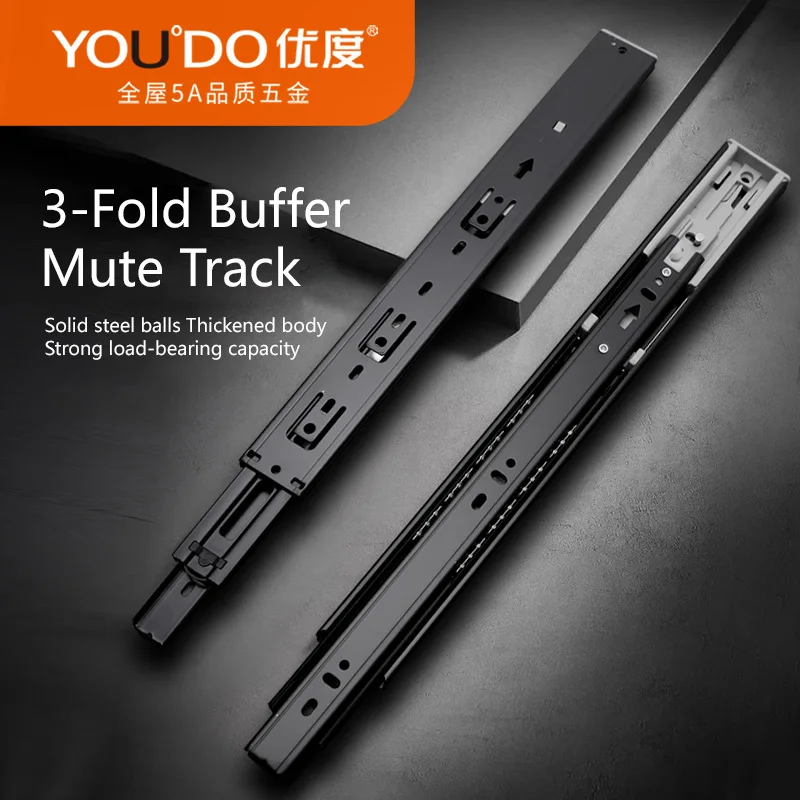 YOUDO Furniture Hardware 45mm Ball Bearing Drawer Slide 3 Fold Soft Close Drawer Runners Manufacturer