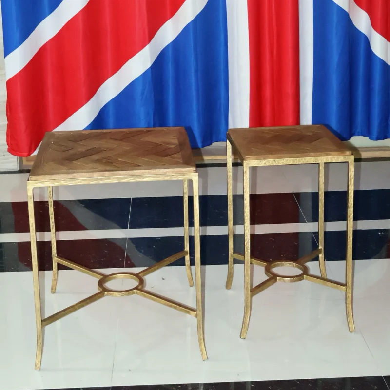 wholesale coffee table set 2  modern square wooden top metal steel side table for living room metal forged iron smart table