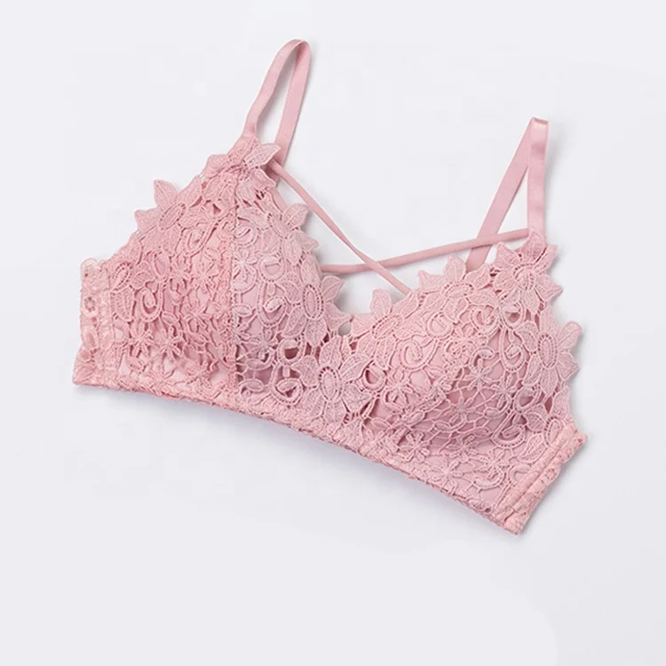 
1907 Women Summer Transparent Wire Free Thin Cup Cute Embroidered Sexy Push Up Bra Lace Brassiere 