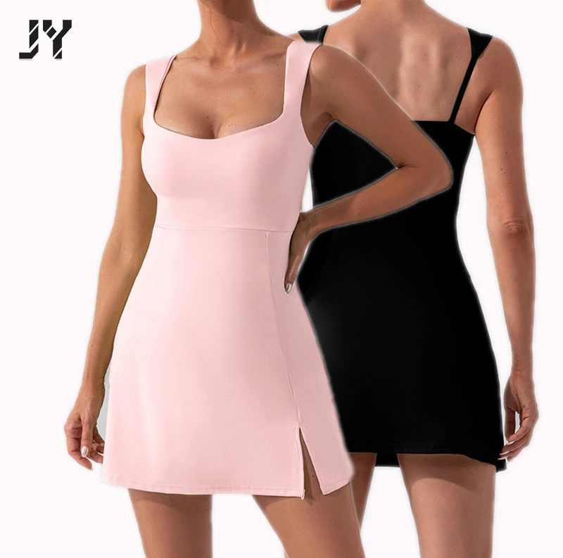 Joyyoung New Women Quick Drying One Piece Dress Short Sleeve Solid Color Yoga Dancing Dress Gym Workout Fitness Clothes