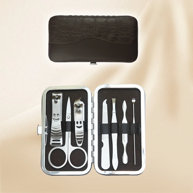 WELLFLYER Wholesale Personalized Pattern Pouch Professional 7pcs Pedicure and Manicure Beauty Set Nail Care Kit for Gift