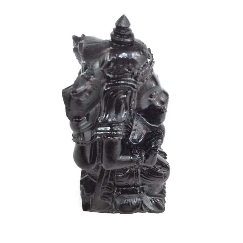 Hot sale natural hand carved healing quartz black obsidian crystal ganesha statue for decoration