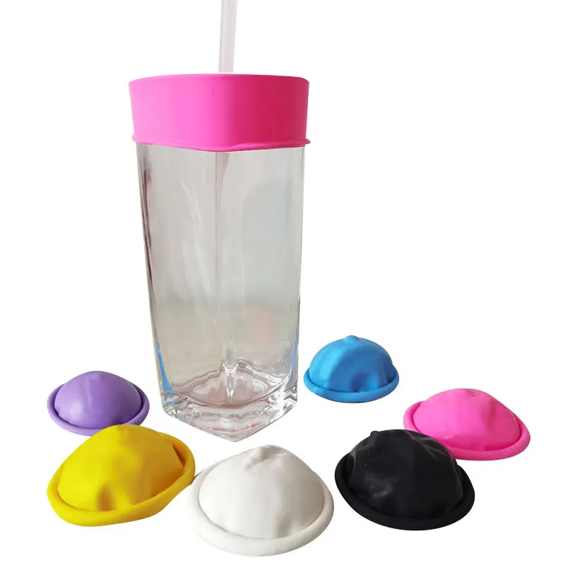 Multicolor Custom Logo Drink Cover Disposable Cup With Lid Cover Glass Silicone Cup Condom Drinks Latex Cup With Lids And Straws